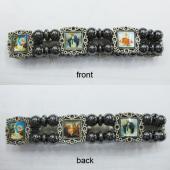 Hematite Beads and Alloy Spacer Religious Bracelet 7.8inch